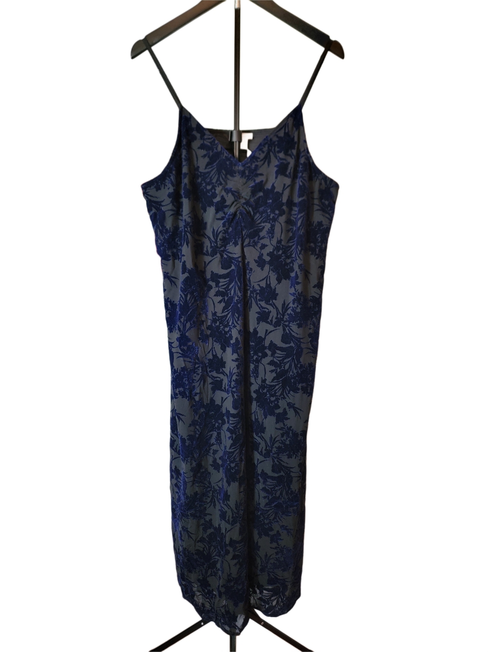 Nordstrom Hinge Black Burnout Blue Velvet Midi Dress - NWT - Size XL